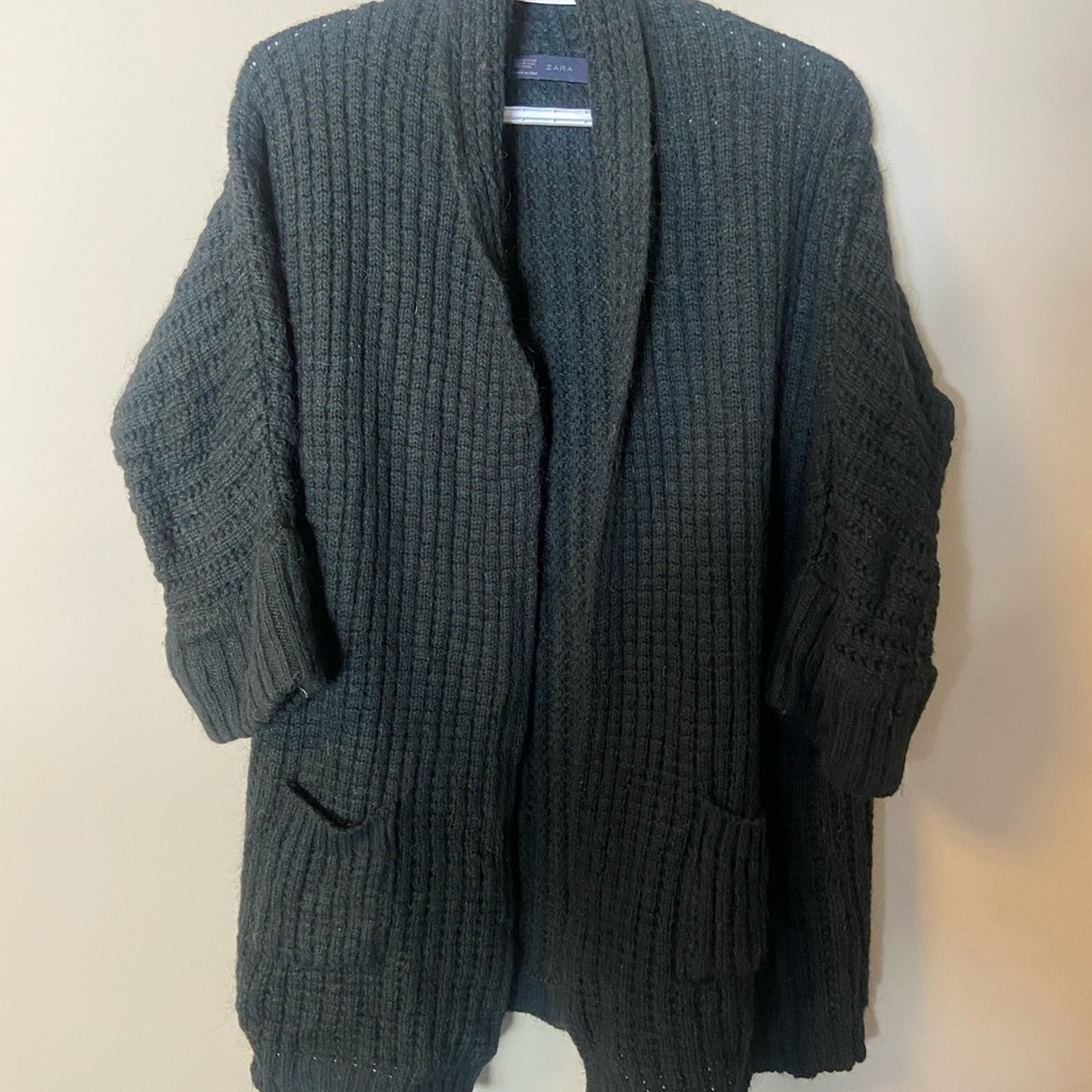Zara Dark Green Ribbed Knit Cardigan